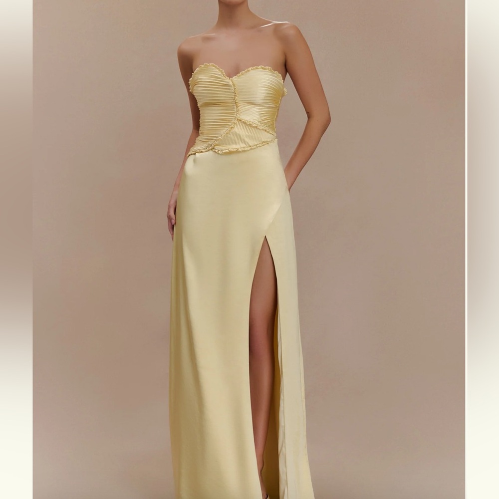 NWT Meshki Larissa Satin Maxi Dress - Lemon